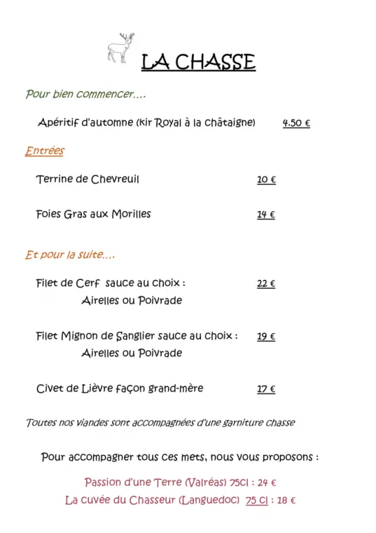 Menus chasse 2021, Villers-le-Lac, Hôtel-Restaurant Les Cygnes