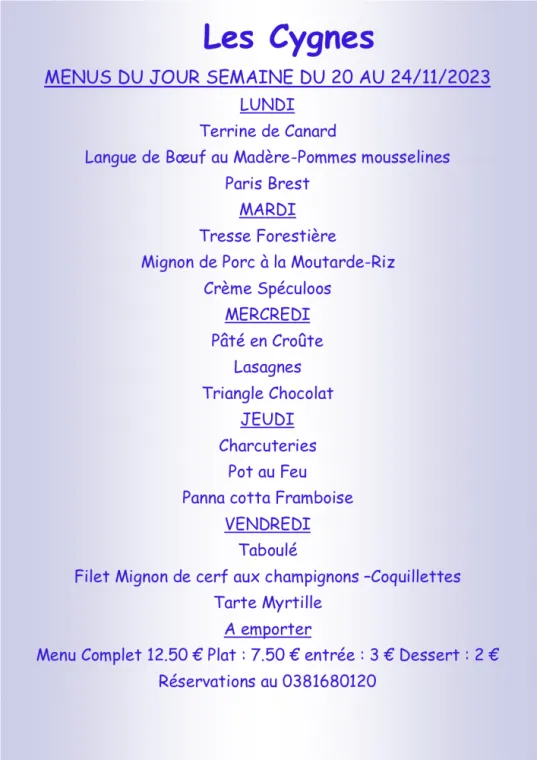 Menus à emporter Villers-le-Lac, Villers-le-Lac, Hôtel-Restaurant Les Cygnes