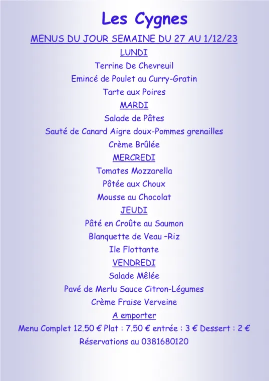 Menus à emporter Villers-le-Lac, Villers-le-Lac, Hôtel-Restaurant Les Cygnes