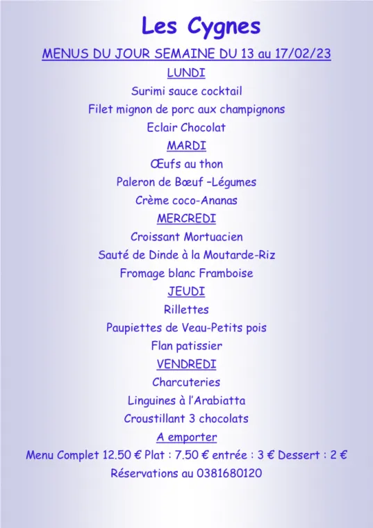 Clone of Menus à emporter Restaurant les Cygnes Villers-le-Lac, Villers-le-Lac, Hôtel-Restaurant Les Cygnes