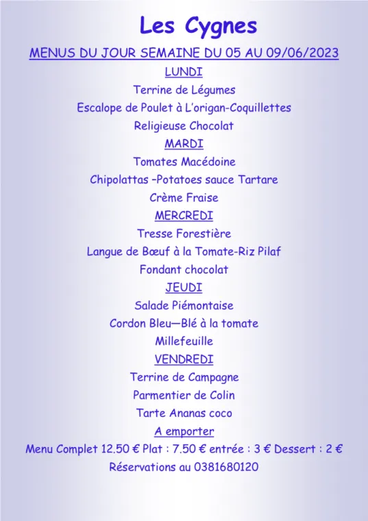 Clone of Menus à emporter Restaurant les Cygnes Villers-le-Lac, Villers-le-Lac, Hôtel-Restaurant Les Cygnes