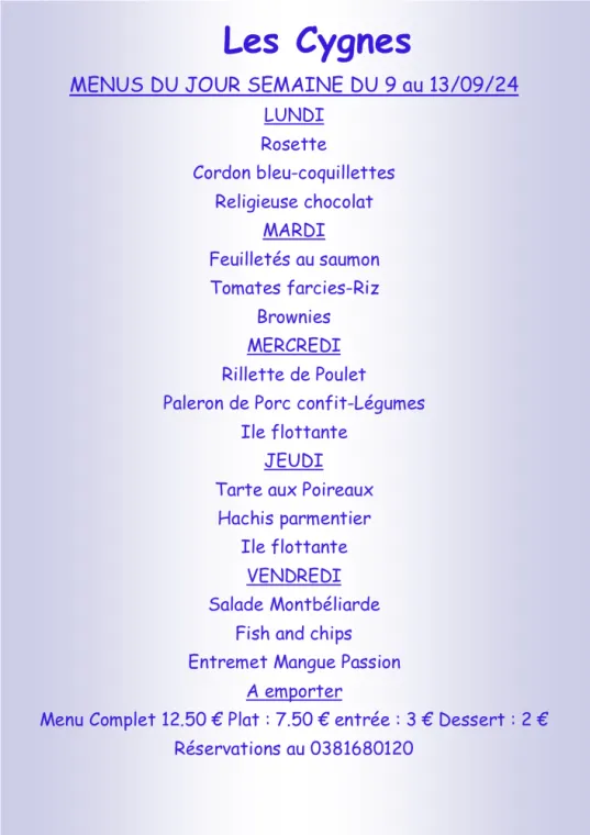Menus à emporter restaurant villers le lac , Villers-le-Lac, Hôtel-Restaurant Les Cygnes