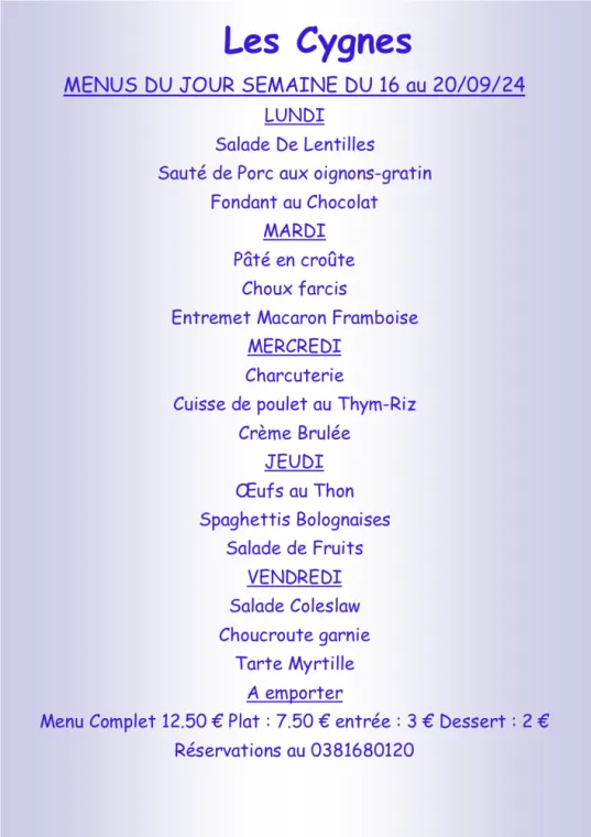 Menus à emporter restaurant villers le lac , Villers-le-Lac, Hôtel-Restaurant Les Cygnes