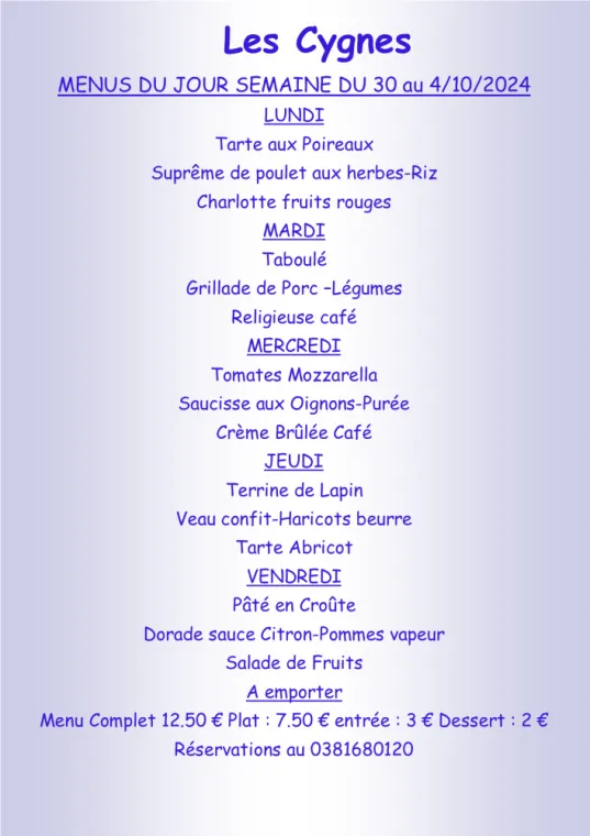 Menus à emporter restaurant villers le lac , Villers-le-Lac, Hôtel-Restaurant Les Cygnes