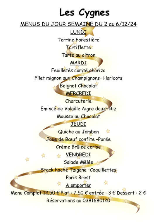 Menus , Villers-le-Lac, Hôtel-Restaurant Les Cygnes