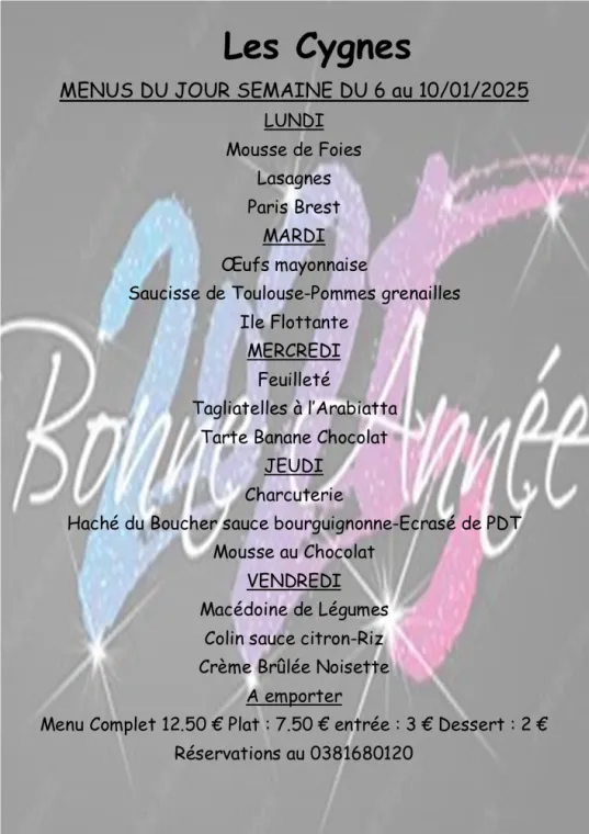 Nos menus pour la reprise , Villers-le-Lac, Hôtel-Restaurant Les Cygnes
