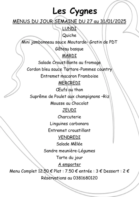 Menus à emporter restaurant villers le lac , Villers-le-Lac, Hôtel-Restaurant Les Cygnes