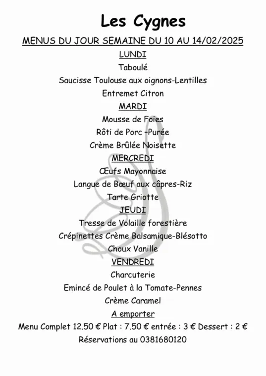 Menus à emporter restaurant villers le lac , Villers-le-Lac, Hôtel-Restaurant Les Cygnes