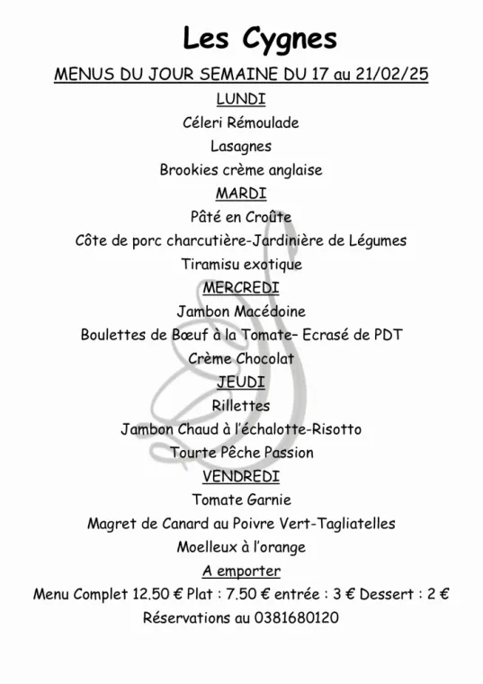 Menus à emporter restaurant villers le lac , Villers-le-Lac, Hôtel-Restaurant Les Cygnes