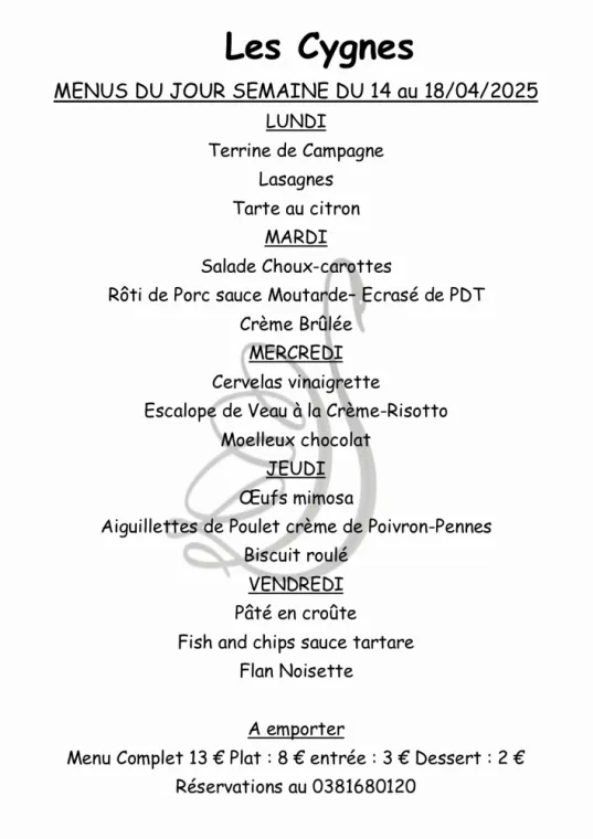 Menus à emporter restaurant villers le lac , Villers-le-Lac, Hôtel-Restaurant Les Cygnes