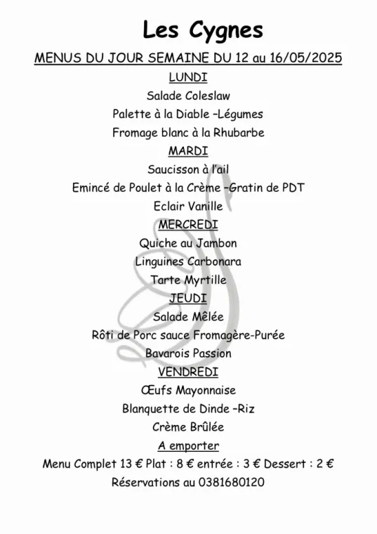 Menus à emporter restaurant villers le lac , Villers-le-Lac, Hôtel-Restaurant Les Cygnes
