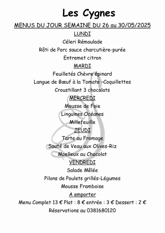Menus à emporter restaurant villers le lac , Villers-le-Lac, Hôtel-Restaurant Les Cygnes