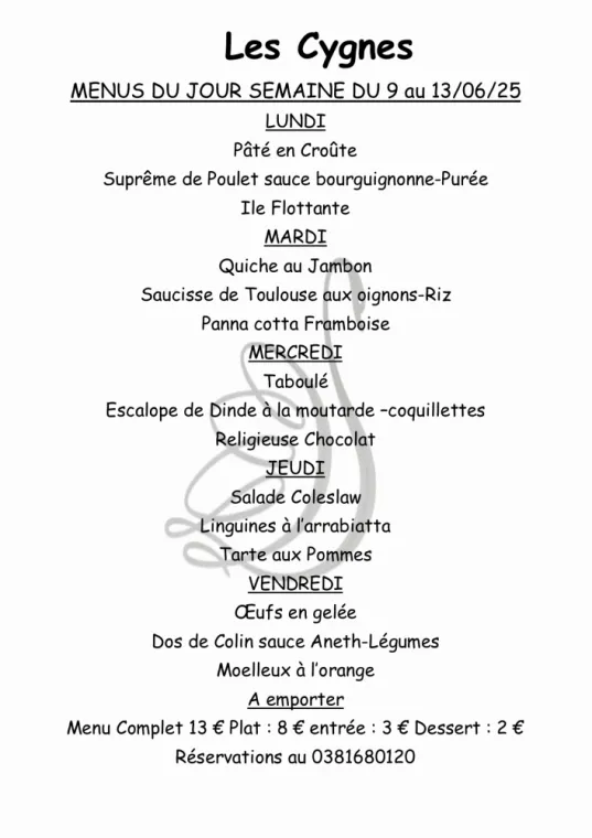 Menus à emporter restaurant villers le lac , Villers-le-Lac, Hôtel-Restaurant Les Cygnes