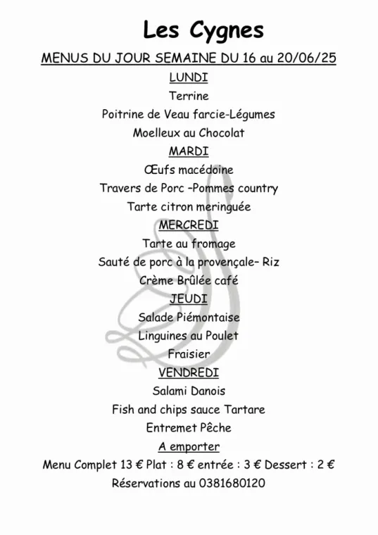 Menus à emporter restaurant villers le lac , Villers-le-Lac, Hôtel-Restaurant Les Cygnes