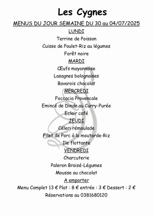 Menus à emporter restaurant villers le lac , Villers-le-Lac, Hôtel-Restaurant Les Cygnes