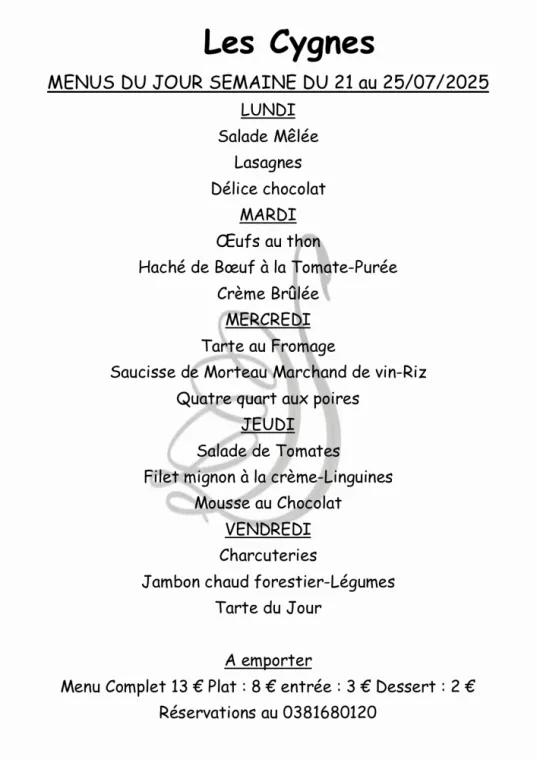 Menus à emporter restaurant villers le lac , Villers-le-Lac, Hôtel-Restaurant Les Cygnes