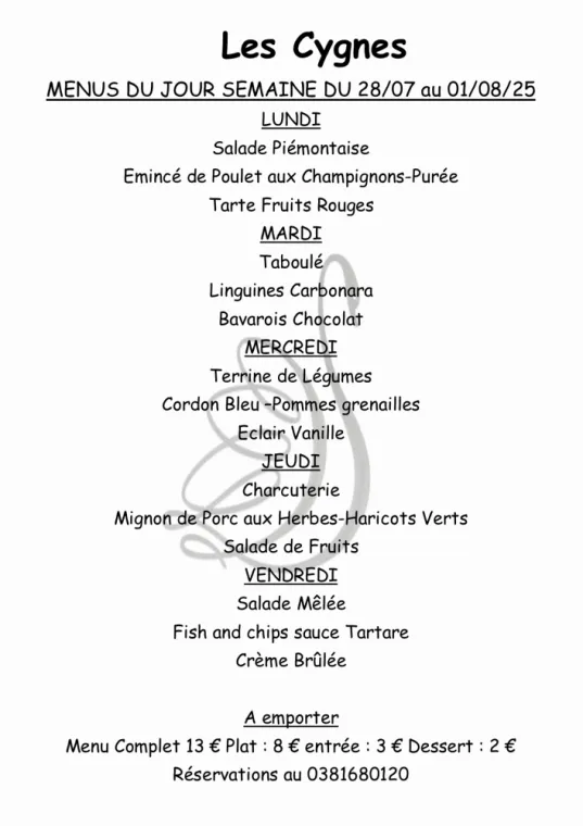 Menus à emporter restaurant villers le lac , Villers-le-Lac, Hôtel-Restaurant Les Cygnes
