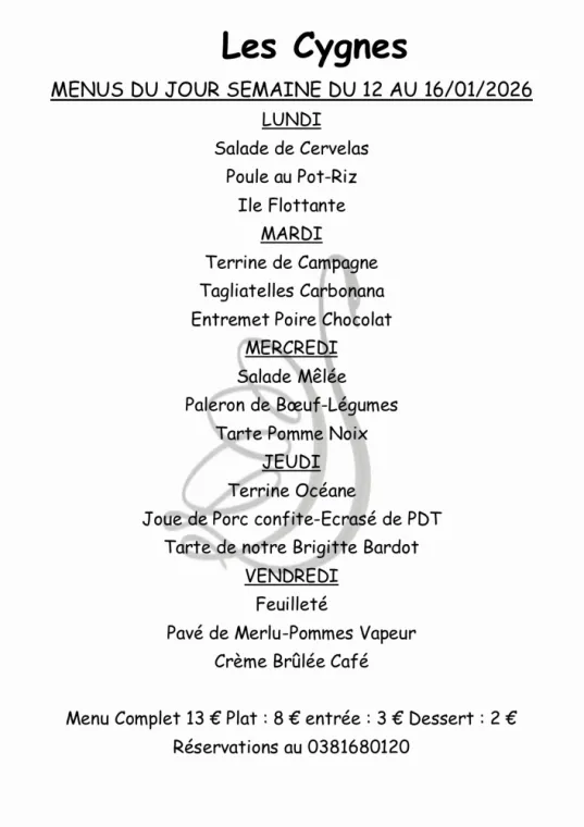 menus à emporter ou sur place , Villers-le-Lac, Hôtel-Restaurant Les Cygnes