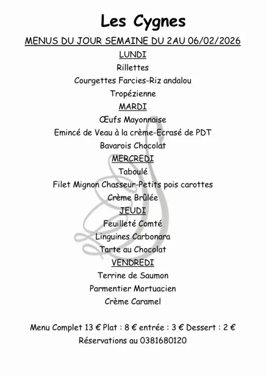 menus sur place ou à emporter , Villers-le-Lac, Hôtel-Restaurant Les Cygnes